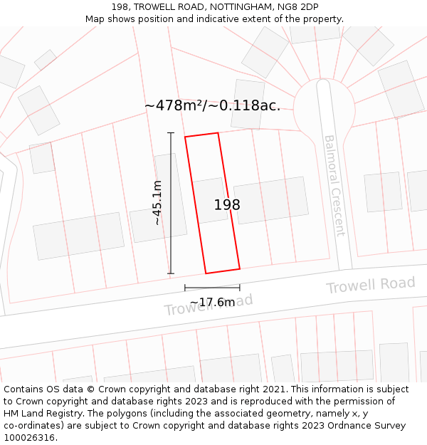 198, TROWELL ROAD, NOTTINGHAM, NG8 2DP: Plot and title map