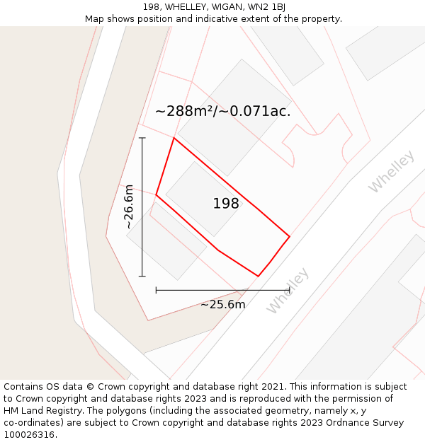 198, WHELLEY, WIGAN, WN2 1BJ: Plot and title map