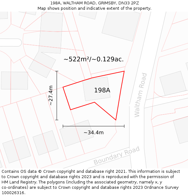 198A, WALTHAM ROAD, GRIMSBY, DN33 2PZ: Plot and title map