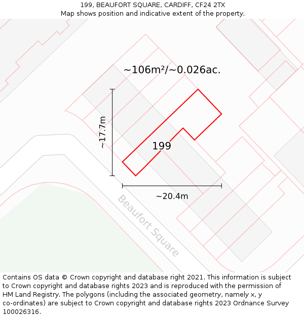 199, BEAUFORT SQUARE, CARDIFF, CF24 2TX: Plot and title map