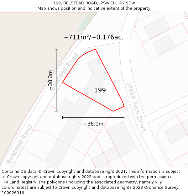 199, BELSTEAD ROAD, IPSWICH, IP2 9DW: Plot and title map