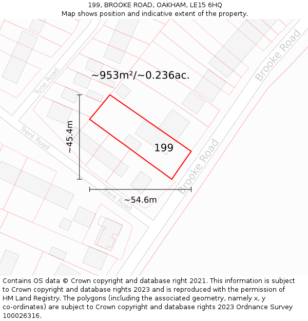 199, BROOKE ROAD, OAKHAM, LE15 6HQ: Plot and title map