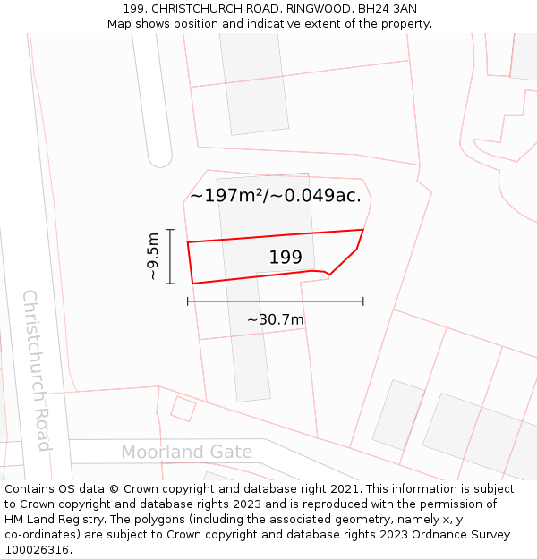 199, CHRISTCHURCH ROAD, RINGWOOD, BH24 3AN: Plot and title map