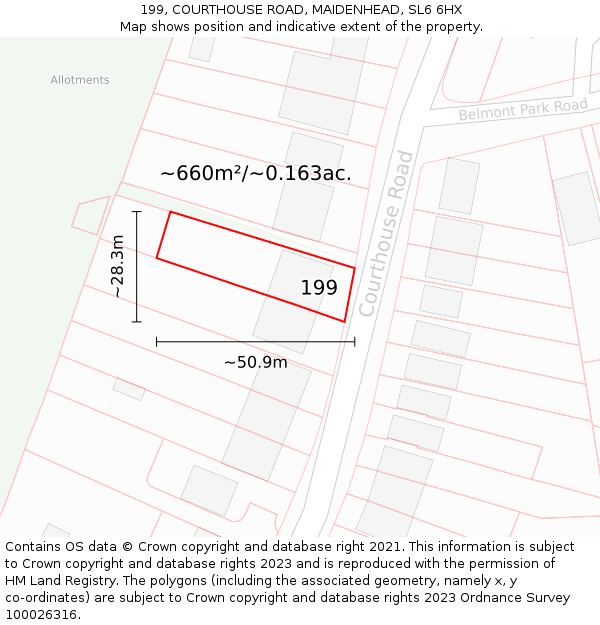 199, COURTHOUSE ROAD, MAIDENHEAD, SL6 6HX: Plot and title map