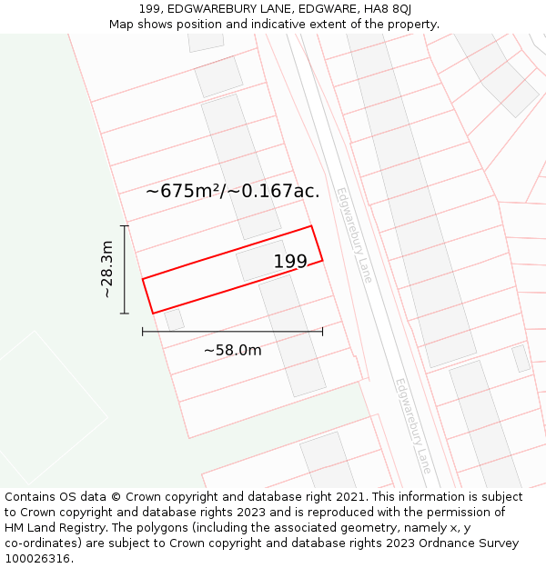 199, EDGWAREBURY LANE, EDGWARE, HA8 8QJ: Plot and title map