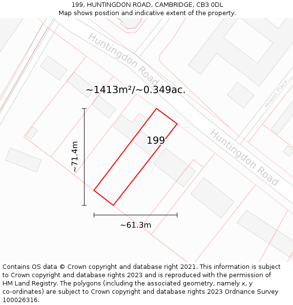 199, HUNTINGDON ROAD, CAMBRIDGE, CB3 0DL: Plot and title map