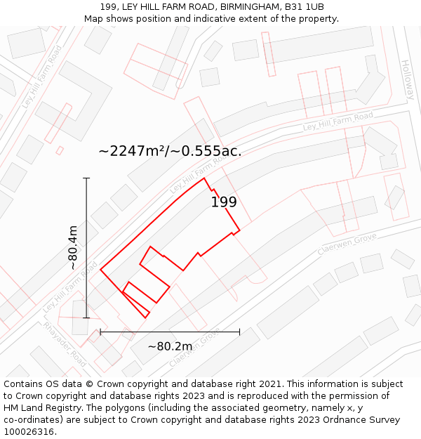 199, LEY HILL FARM ROAD, BIRMINGHAM, B31 1UB: Plot and title map