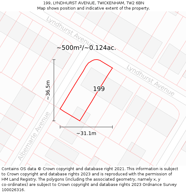 199, LYNDHURST AVENUE, TWICKENHAM, TW2 6BN: Plot and title map