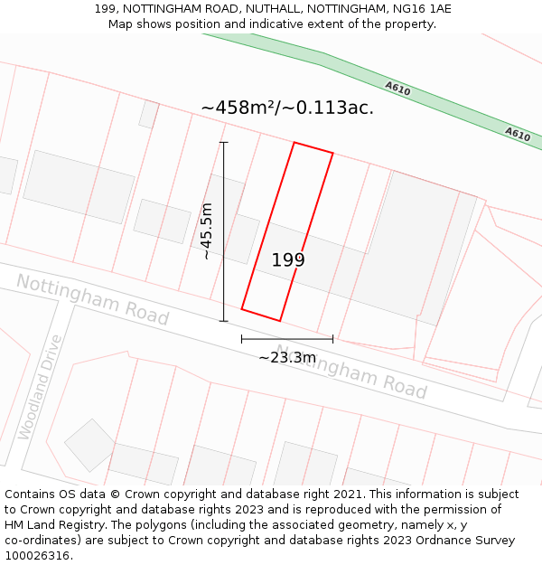 199, NOTTINGHAM ROAD, NUTHALL, NOTTINGHAM, NG16 1AE: Plot and title map