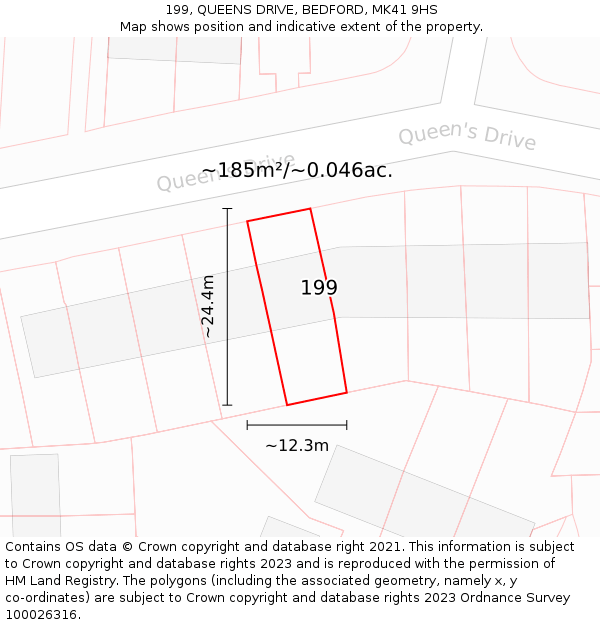 199, QUEENS DRIVE, BEDFORD, MK41 9HS: Plot and title map