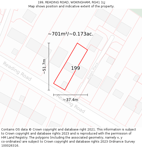 199, READING ROAD, WOKINGHAM, RG41 1LJ: Plot and title map