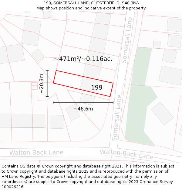 199, SOMERSALL LANE, CHESTERFIELD, S40 3NA: Plot and title map