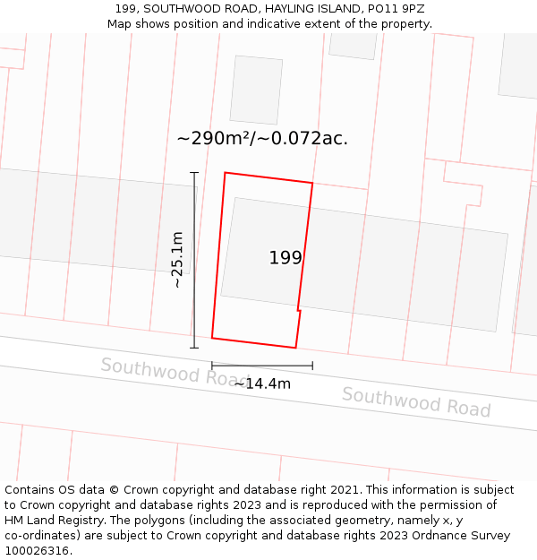 199, SOUTHWOOD ROAD, HAYLING ISLAND, PO11 9PZ: Plot and title map