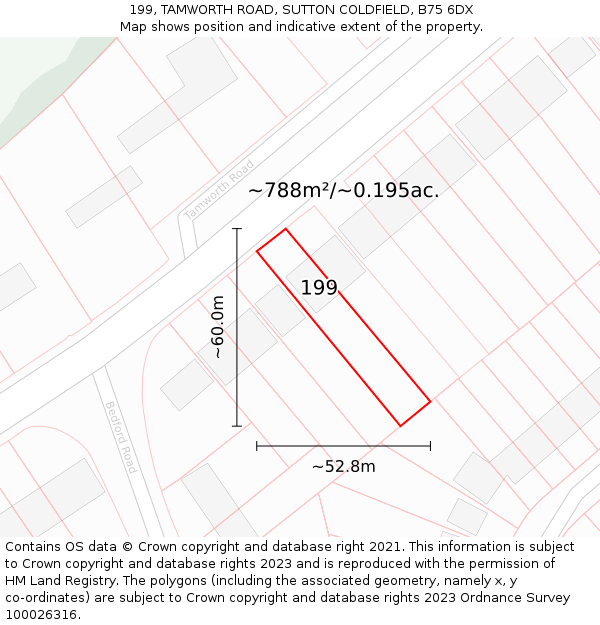 199, TAMWORTH ROAD, SUTTON COLDFIELD, B75 6DX: Plot and title map