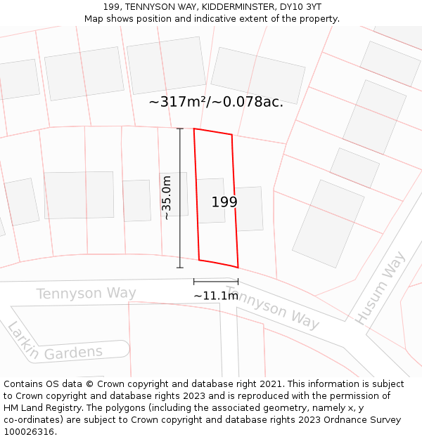 199, TENNYSON WAY, KIDDERMINSTER, DY10 3YT: Plot and title map