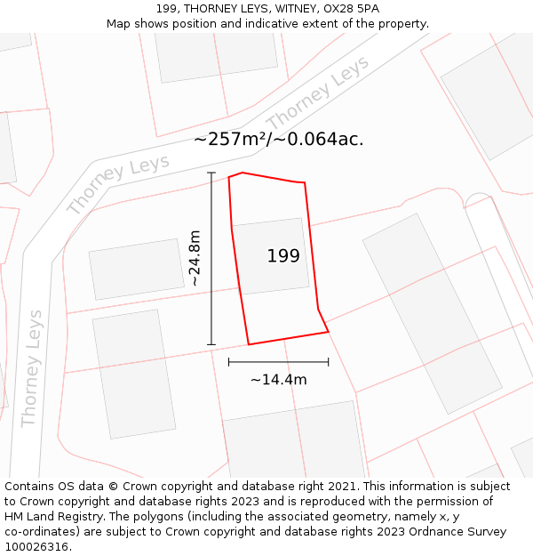 199, THORNEY LEYS, WITNEY, OX28 5PA: Plot and title map