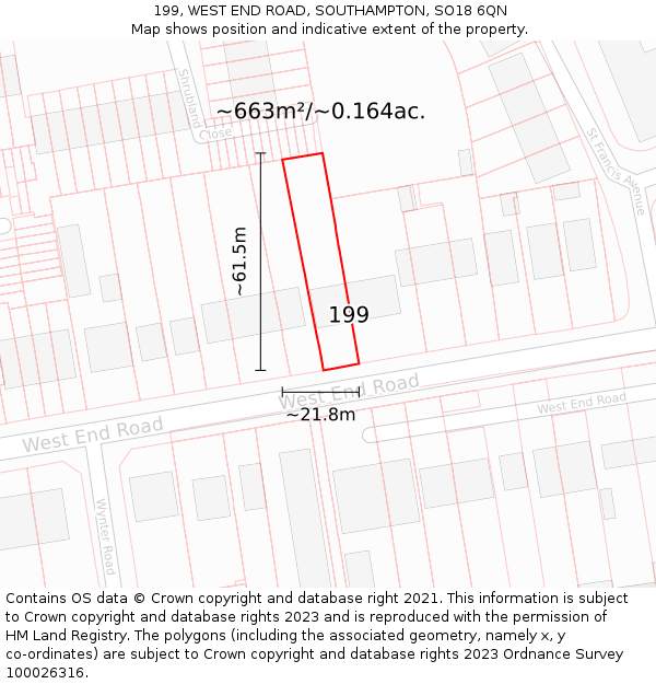 199, WEST END ROAD, SOUTHAMPTON, SO18 6QN: Plot and title map