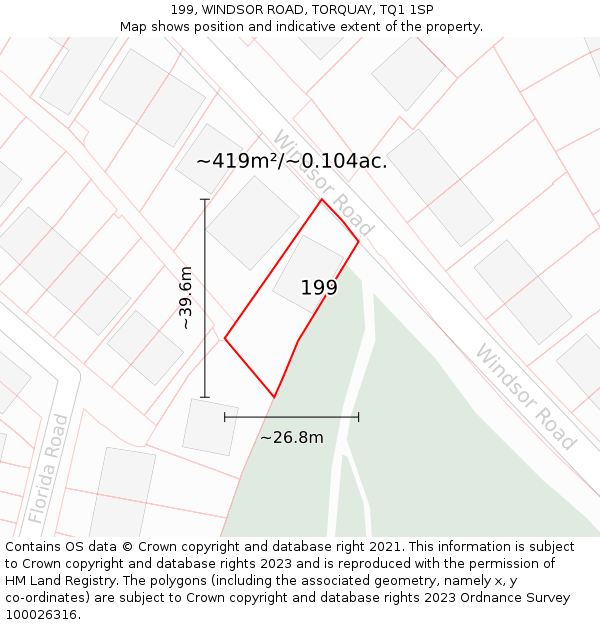 199, WINDSOR ROAD, TORQUAY, TQ1 1SP: Plot and title map