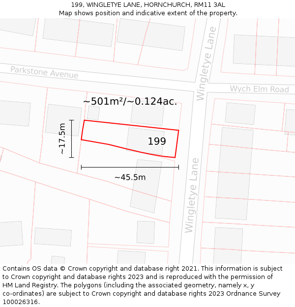 199, WINGLETYE LANE, HORNCHURCH, RM11 3AL: Plot and title map