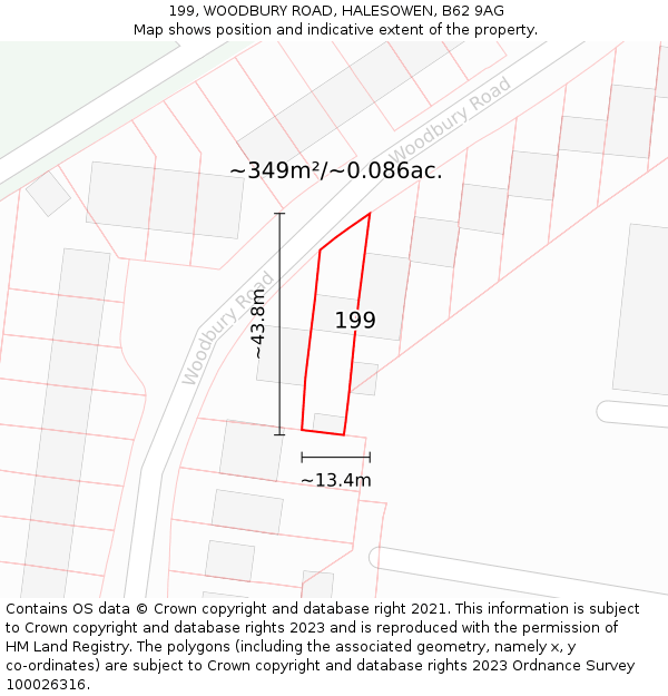 199, WOODBURY ROAD, HALESOWEN, B62 9AG: Plot and title map