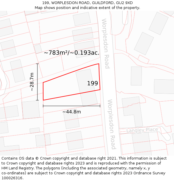 199, WORPLESDON ROAD, GUILDFORD, GU2 9XD: Plot and title map
