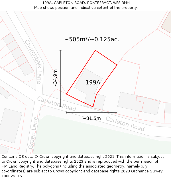 199A, CARLETON ROAD, PONTEFRACT, WF8 3NH: Plot and title map