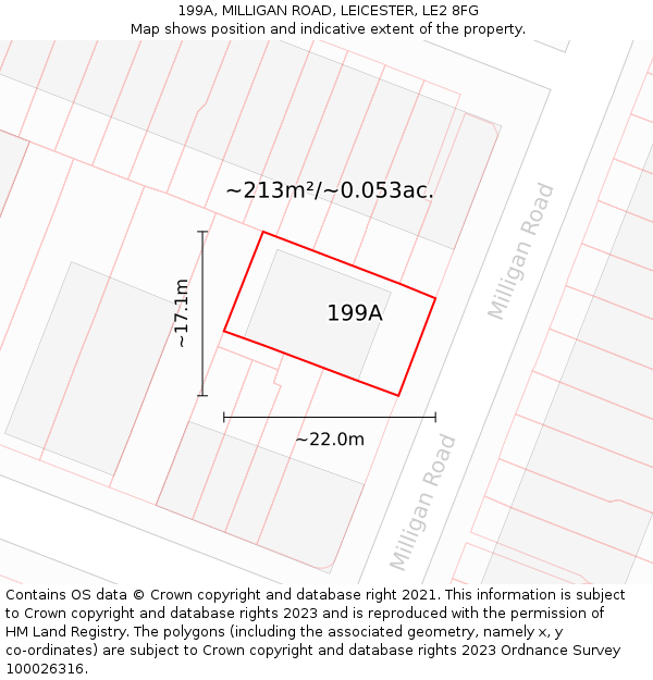 199A, MILLIGAN ROAD, LEICESTER, LE2 8FG: Plot and title map