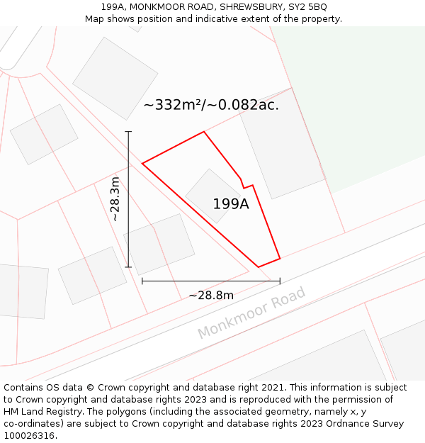 199A, MONKMOOR ROAD, SHREWSBURY, SY2 5BQ: Plot and title map