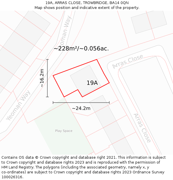 19A, ARRAS CLOSE, TROWBRIDGE, BA14 0QN: Plot and title map