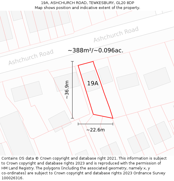 19A, ASHCHURCH ROAD, TEWKESBURY, GL20 8DP: Plot and title map