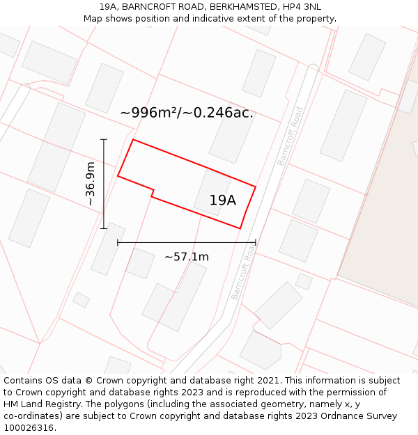 19A, BARNCROFT ROAD, BERKHAMSTED, HP4 3NL: Plot and title map