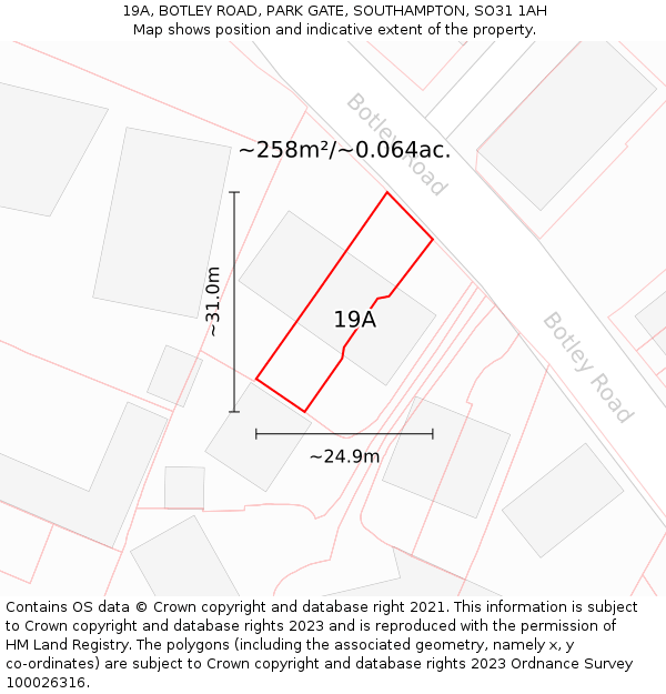 19A, BOTLEY ROAD, PARK GATE, SOUTHAMPTON, SO31 1AH: Plot and title map