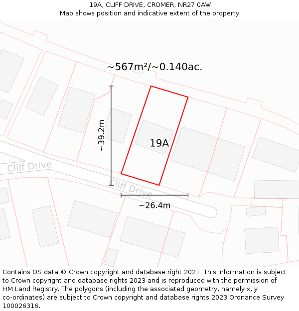 19A, CLIFF DRIVE, CROMER, NR27 0AW: Plot and title map