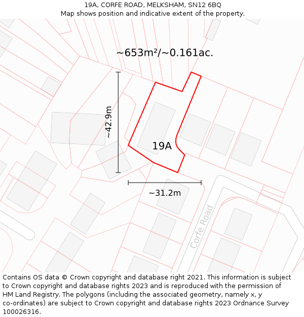 19A, CORFE ROAD, MELKSHAM, SN12 6BQ: Plot and title map