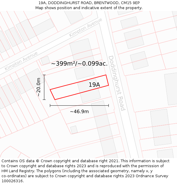 19A, DODDINGHURST ROAD, BRENTWOOD, CM15 9EP: Plot and title map