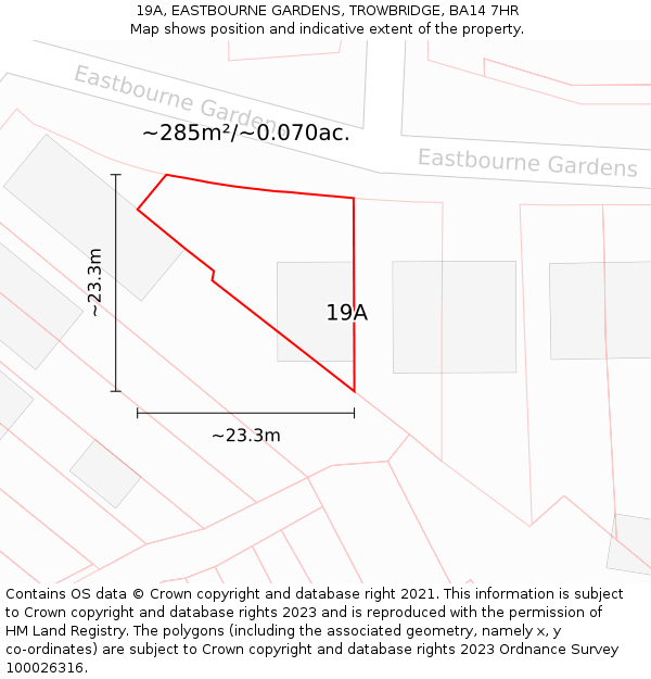 19A, EASTBOURNE GARDENS, TROWBRIDGE, BA14 7HR: Plot and title map