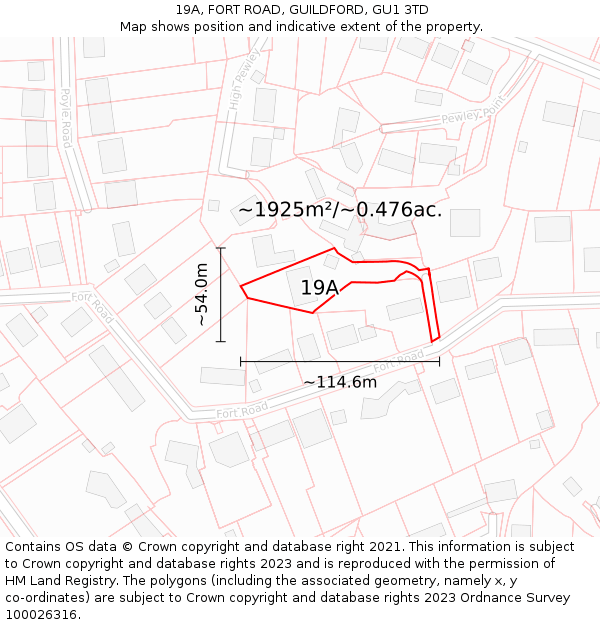 19A, FORT ROAD, GUILDFORD, GU1 3TD: Plot and title map