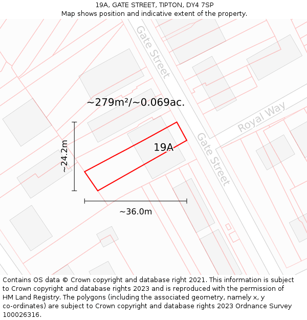 19A, GATE STREET, TIPTON, DY4 7SP: Plot and title map