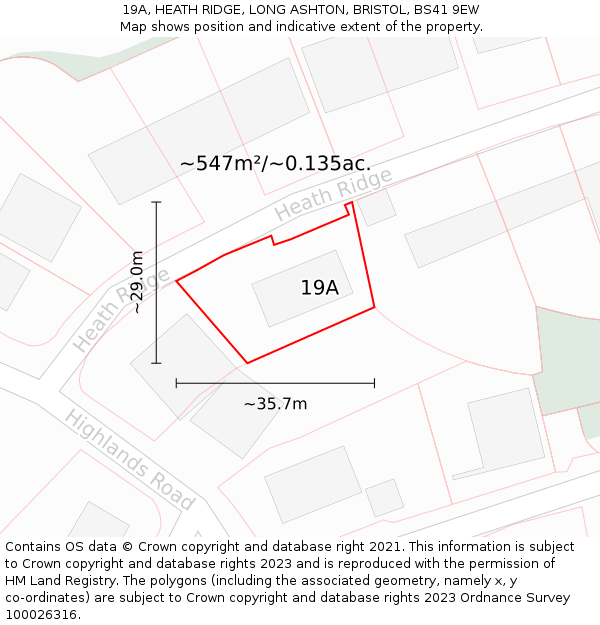 19A, HEATH RIDGE, LONG ASHTON, BRISTOL, BS41 9EW: Plot and title map