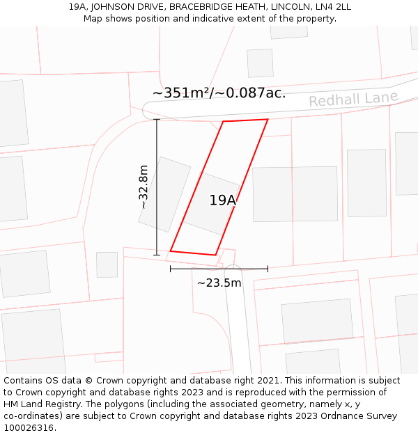 19A, JOHNSON DRIVE, BRACEBRIDGE HEATH, LINCOLN, LN4 2LL: Plot and title map