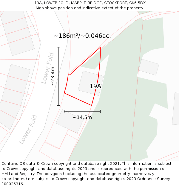 19A, LOWER FOLD, MARPLE BRIDGE, STOCKPORT, SK6 5DX: Plot and title map