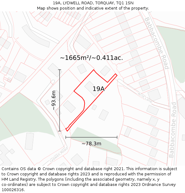 19A, LYDWELL ROAD, TORQUAY, TQ1 1SN: Plot and title map