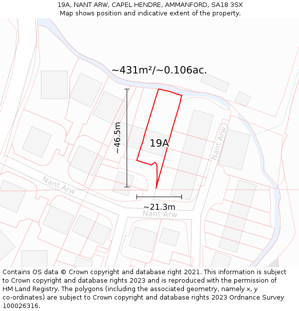 19A, NANT ARW, CAPEL HENDRE, AMMANFORD, SA18 3SX: Plot and title map