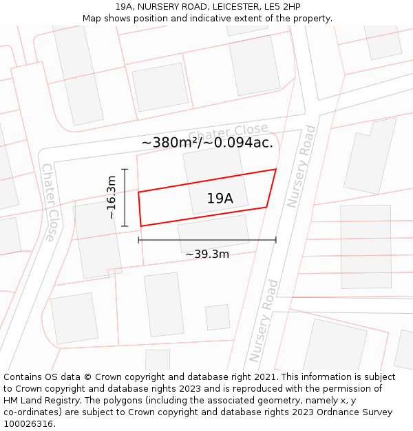 19A, NURSERY ROAD, LEICESTER, LE5 2HP: Plot and title map