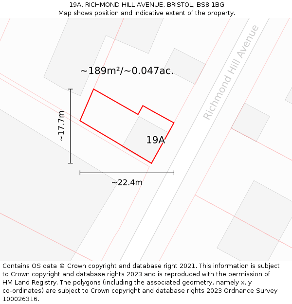 19A, RICHMOND HILL AVENUE, BRISTOL, BS8 1BG: Plot and title map