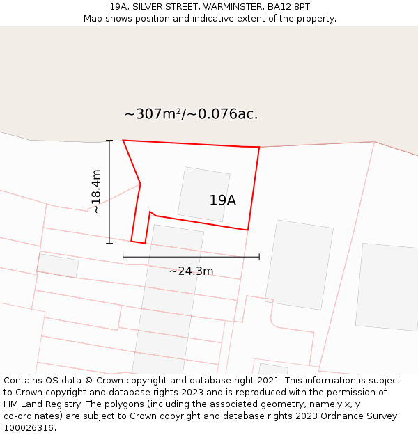 19A, SILVER STREET, WARMINSTER, BA12 8PT: Plot and title map