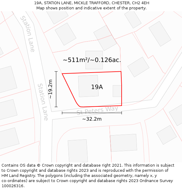 19A, STATION LANE, MICKLE TRAFFORD, CHESTER, CH2 4EH: Plot and title map