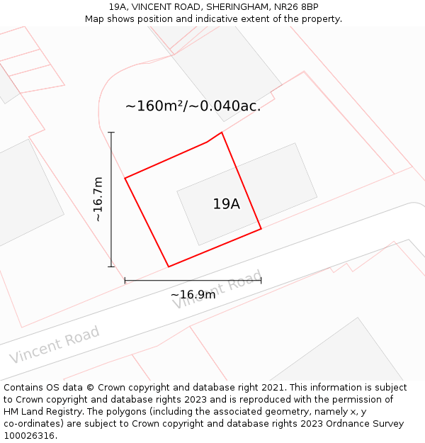19A, VINCENT ROAD, SHERINGHAM, NR26 8BP: Plot and title map