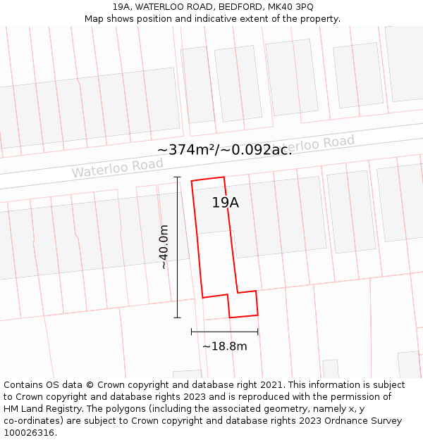 19A, WATERLOO ROAD, BEDFORD, MK40 3PQ: Plot and title map