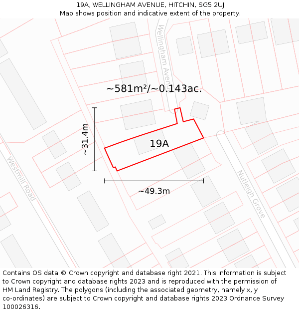 19A, WELLINGHAM AVENUE, HITCHIN, SG5 2UJ: Plot and title map